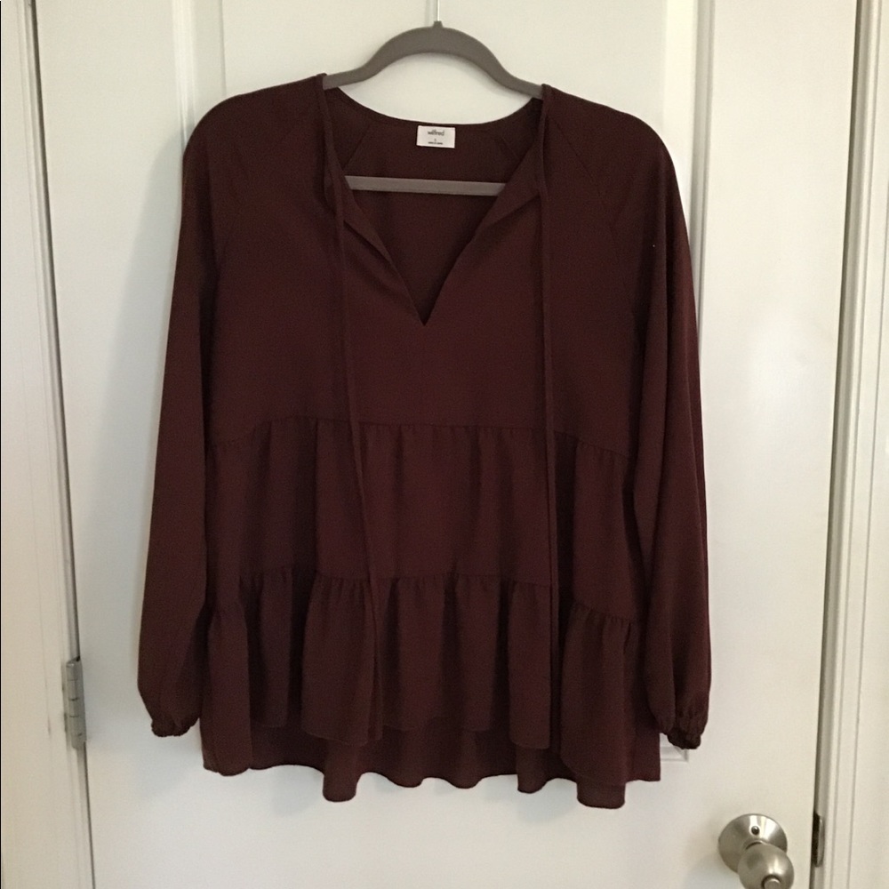 Aritzia Wilfred tiered peasant blouse burgundy